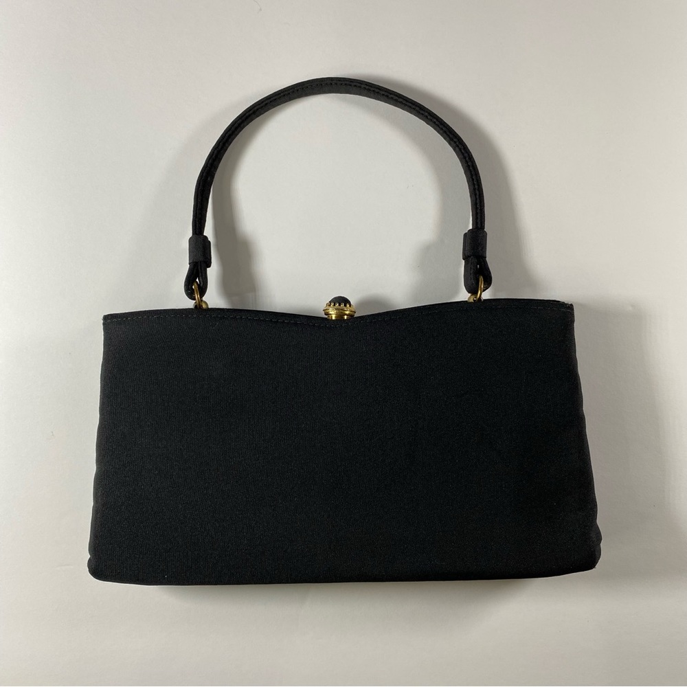 Vintage 1950s Black Satin Evening Bag